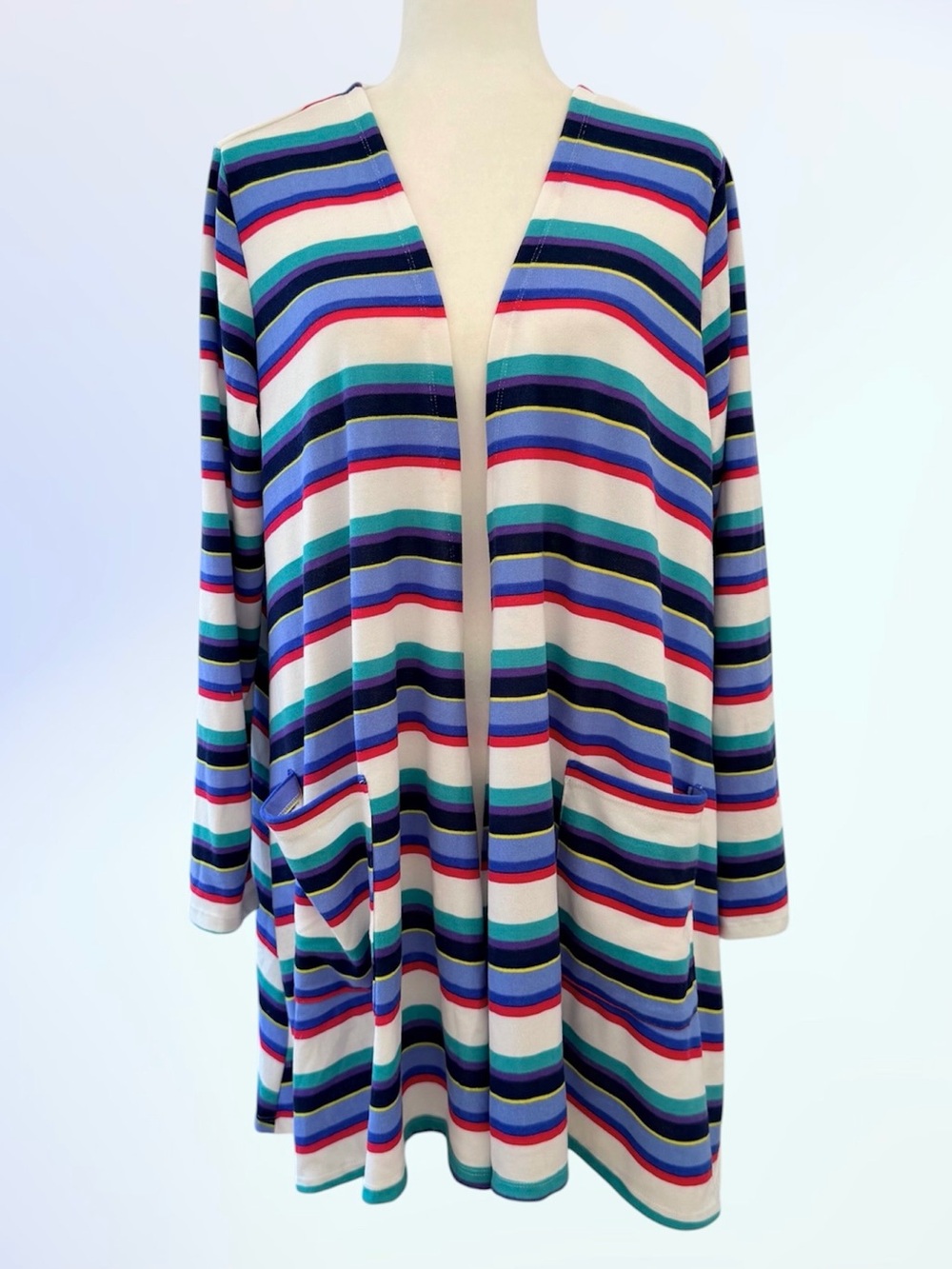 LuLaRoe Multicolor Striped Open-Front Swim Coverup